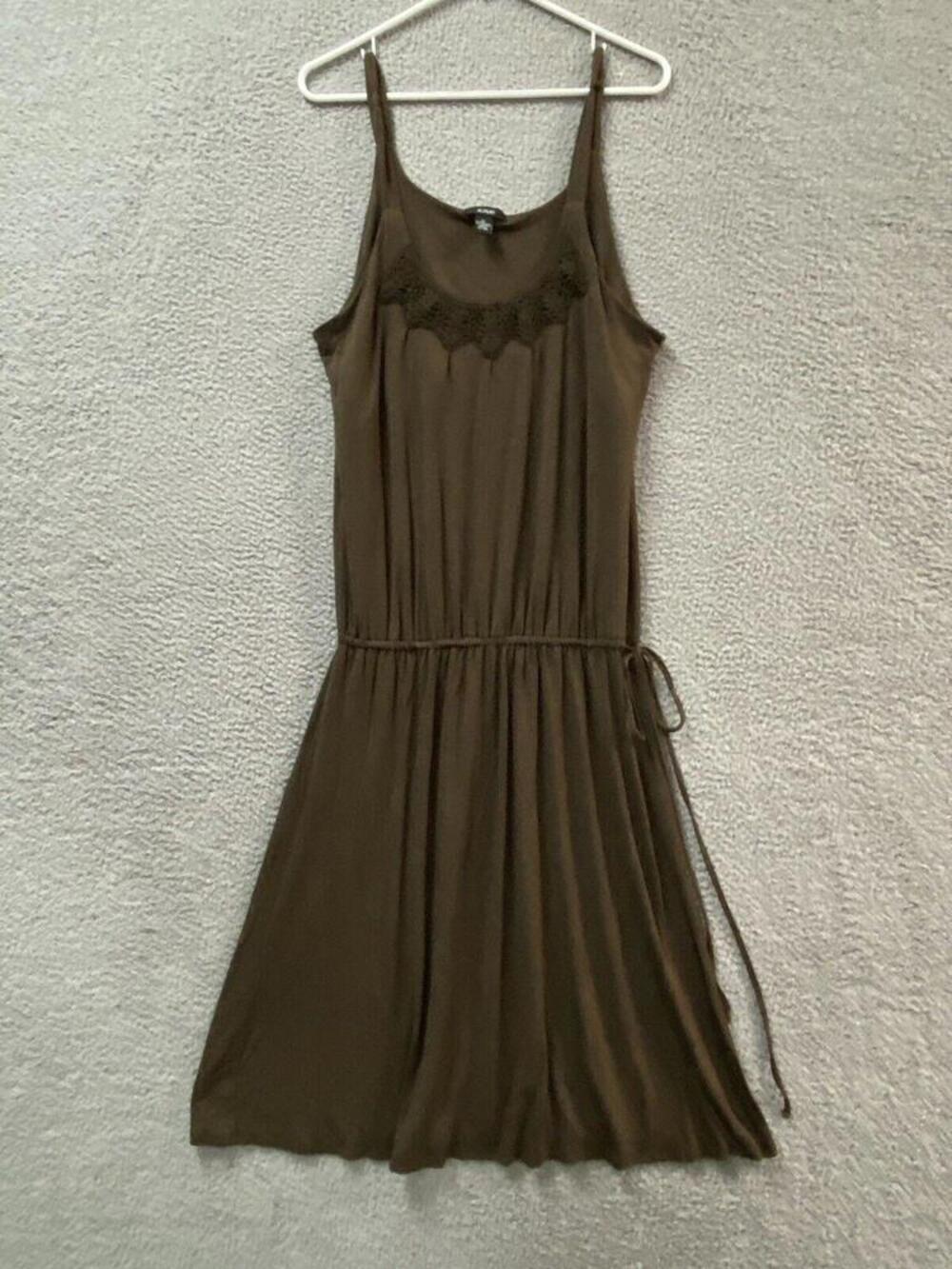 Alfani Dress Womens XL Brown Spaghetti Strap Tie Midi